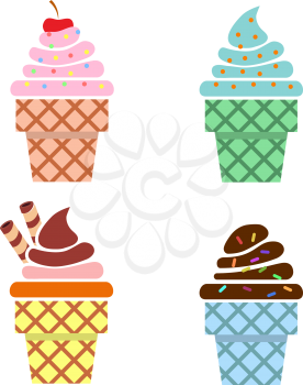 Ice cream web icons. Flat design. Vector illsutration