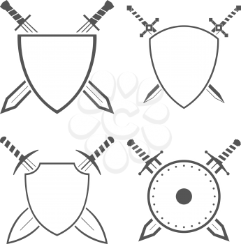 Set of heraldic shields and swords and sabres for heraldry design vector illustration