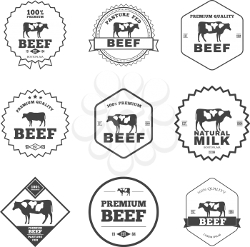 Set of premium beef labels, badges and design elements vector illustration