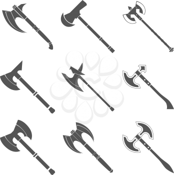 Axes and battle axes silhouettes Collection vector illustration