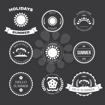 Summer design elements and typography design. Retro and vintage templates. Labels, badges. Vector illustration