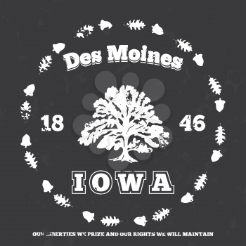 Des Moines, Iowa. t-shirt graphic. Vector illustration