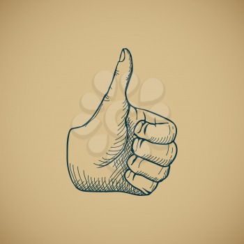 Hand draw sketch vintage thumbs up vector illustration