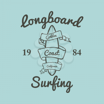 Longboard surfing typography, t-shirt graphics, vectors illustration
