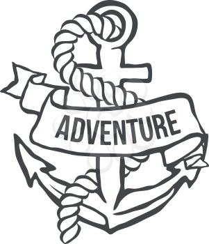 Anchor with Banner and rope. Adventure Vector illustration