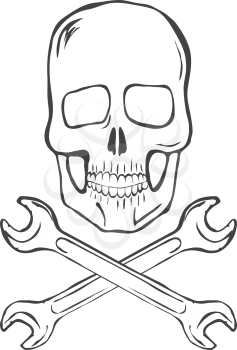 Hand Draw Skull with crossed wrenches on white background vector illustration