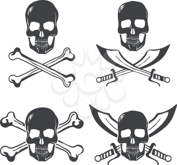 Pirate flag Design Elements. Skull with bones and swords vector illustration