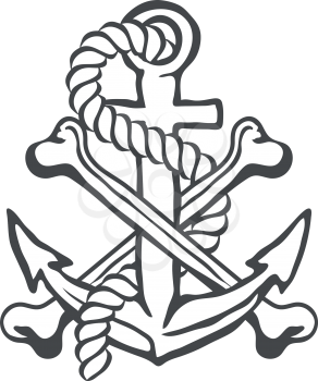 Anchor with rope and crossed bones. Vector illustration