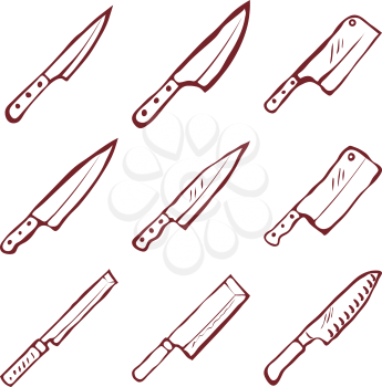Set of nine kitchen knives vector illustration