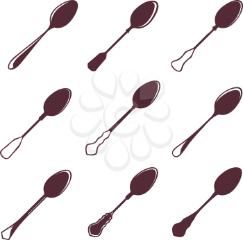 Set of nine tablespoons isolated on white vector illustration