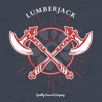 Crossed Axes Lumberjack Graphic Tee. Vector T-print Illustration