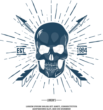 Skull with Crossed Arrows isolated on white. Vector illustration