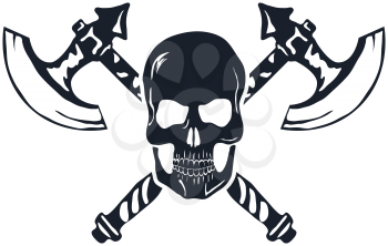Skull with Crossed Axes isolated on white. Vector illustration