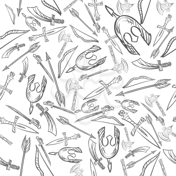 Hand Drawn Weapons Seamless Pattern Vector Illustration