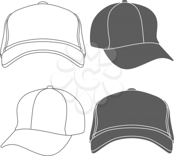 Baseball Cap Outline Silhouette Template isolated on white. Vector illustration