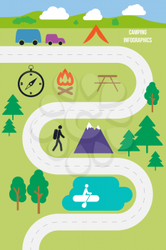 Camping outdoor infographics flat style vector illustration