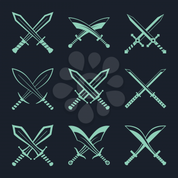 Set of heraldic swords and sabres for heraldry design vector illustration