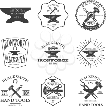 Set of vintage blacksmith labels and design elements vector illustration