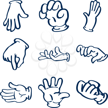 Cartoon gloved hands. Vector clip art illustration