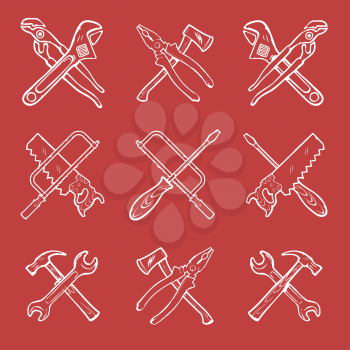 Vector crossed hard work tools. Set of useful elements for emblems, badges or any other retro designs.