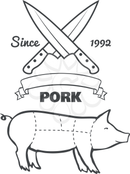 Vintage butcher cuts of pork menu chalk vector illustration