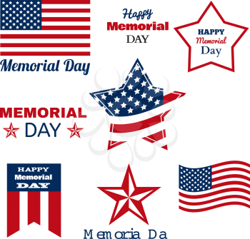 Happy Memorial Day. Patriotic American Flag. Vector Set