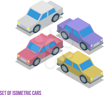 Set of Isometric Cars isolated Vector Illustration