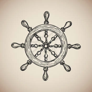 Vintage Marine Steering Wheel isolated engrave. Vector illustration