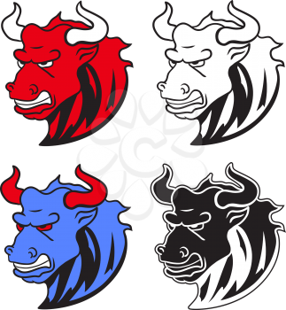 Angry wild bull in cartoon design for mascot or equestrian sports design vector illustration