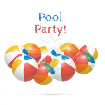 Pool Party. Beach balls Isolated on white background Vector illustration