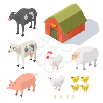 Isometric Farm Animals Isolated on White Vector illustration