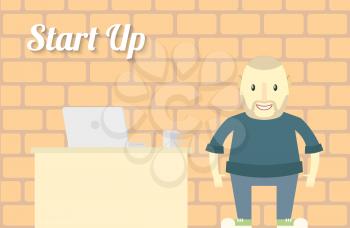Flat design Start up Background Character with Notebook Vector