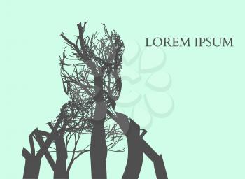 Double exposure Man Silhouette and tree. Double exposure Vector illustration.
