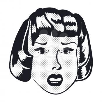 Sad Woman face with open mouth. Vector illustration