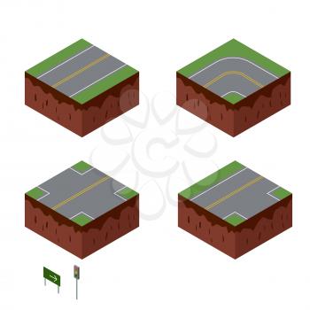 City elements. Road with sign. Isometric perspective vector illustration
