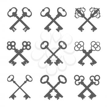 Set of crossed keys silhouettes vector illustration