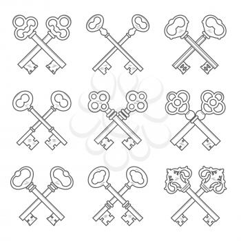 Set of crossed keys design elements vector illustration