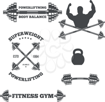 Set of Fitness and Bodybuilding Labels Design Elements Vector Illustration