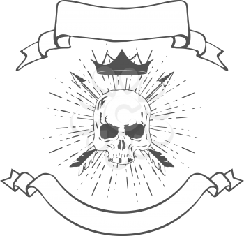 Skull with Crown and Banners Vector Illustration