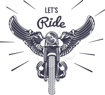 Hand Drawn Vintage Motorcycle with Wigns Vector Illustration