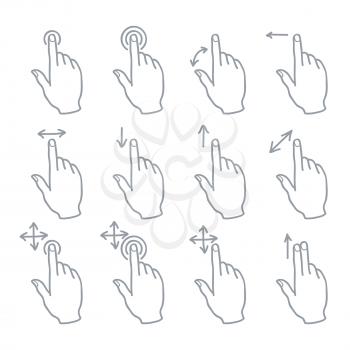 Hand Touch Gesture Icons for Smitrphone. Vector illustration
