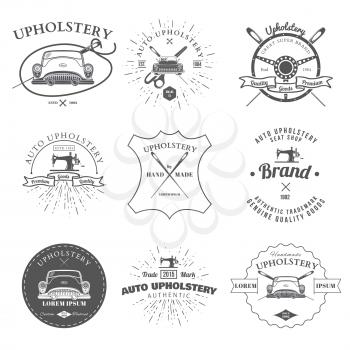 Auto Upholstery Vintage Badges and Labels Vector Illustration
