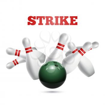 Scattered skittle and bowling ball. Vector illustration