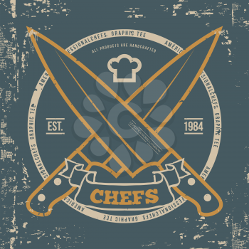 Chefs T-shirt print design with grunge. Vector Illustration