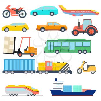 Transport flat icon. Perfect flat car ship and plane icons. Vector illustration. EPS10