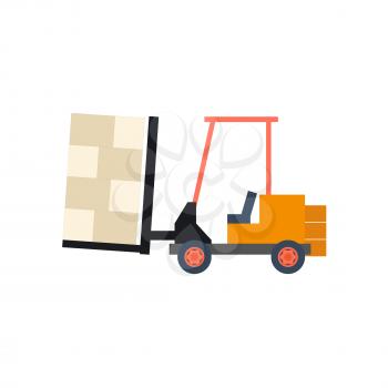 Transport flat forklift icon isolated on white. Vector illustration