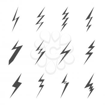 Lightning bolt icons. Black flat images on white background. Vector illustration