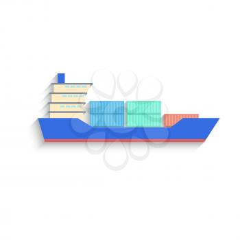 Flat Design container ship Isolated on white Background. Vector illustration