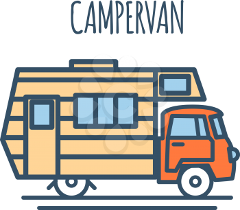 Campervan Thin Line Flat design. Vector illustration