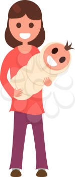 Mom and newborn baby. Flat Design Characters. Vector illustration